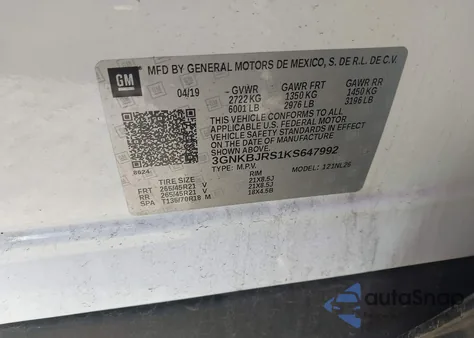 2019 Chevrolet Blazer Rs из США, поврежденный, VIN 3GNKBJRS1KS647992